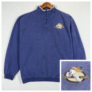 Cabelas Sweatshirt Mens XL Blue Quarter 1/4 Zip Embroidered Authentic Outdoors